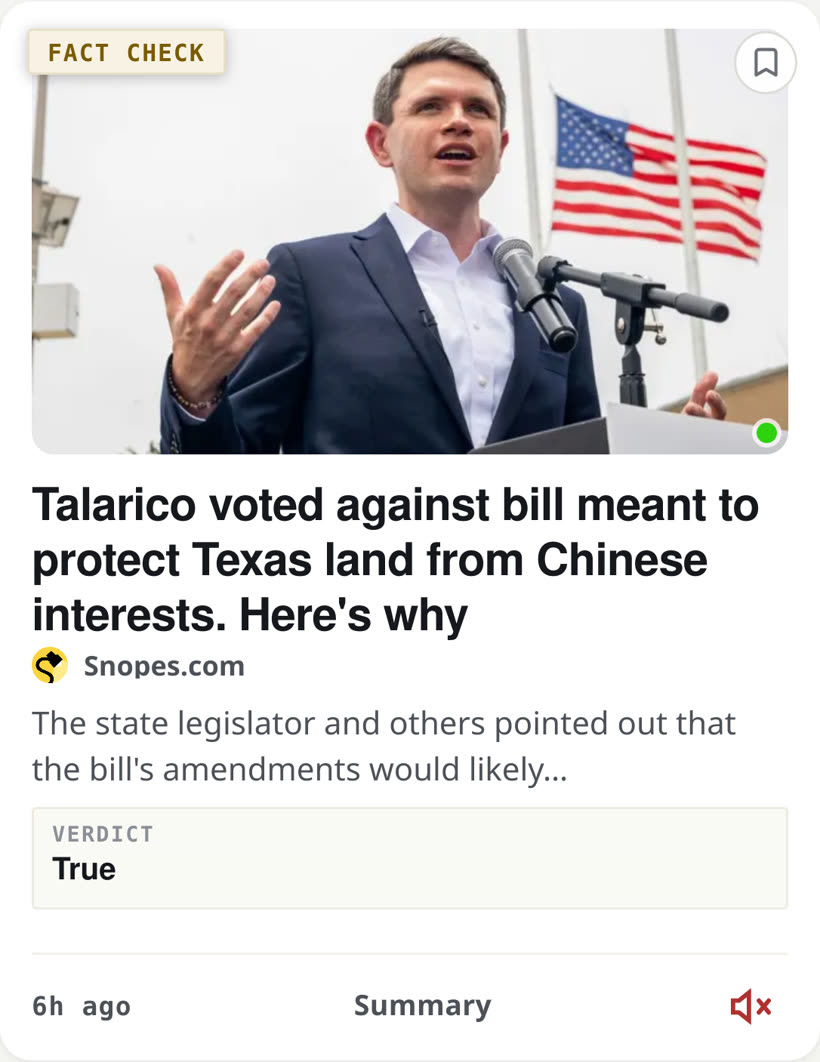 A real Muuted fact-check card: the verdict on the card
