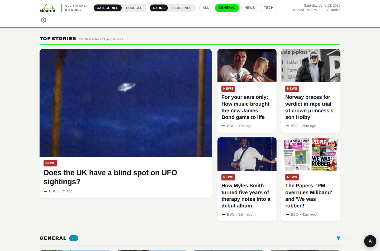 The Muuted reading feed on desktop